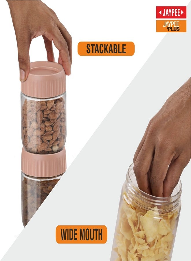 جايبي بلس مجموعة برطمانات وحاويات مطبخ بلاستيكية شفافة من جاي بي بلس، مثالية لتخزين المؤن والوجبات الخفيفة والتوابل والمخللات والفواكه المجففة. غطاء محكم الإغلاق وقابل للتكديس. سعة 750 مل، طقم من قطعتين، لون وردي. - Image 5